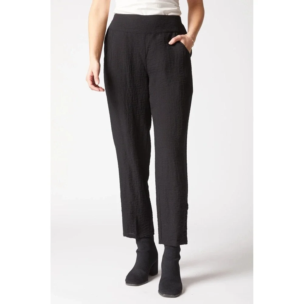 Habitat Ruched Ankle Pants Women Medium Black Solid Travel Stretch Office Career
